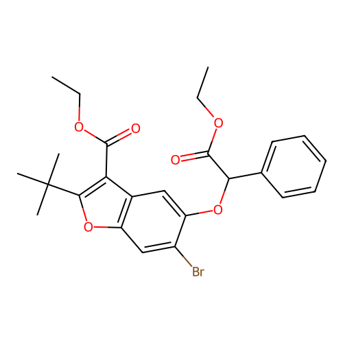 ethyl 6-bromo-2-tert-butyl-5-(2-ethoxy-2-oxo-1-phenylethoxy)-1-benzofuran-3-carboxylate structure
