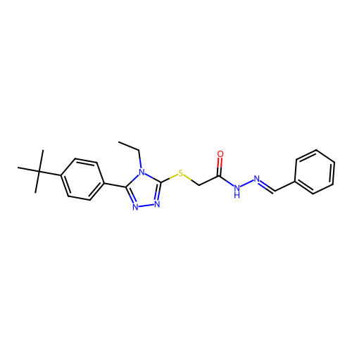 2-{[5-(4-tert-butylphenyl)-4-ethyl-4H-1,2,4-triazol-3-yl]sulfanyl}-N'-[(E)-phenylmethylidene]acetohydrazide structure