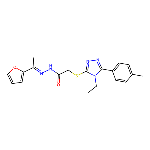2-{[4-ethyl-5-(4-methylphenyl)-4H-1,2,4-triazol-3-yl]sulfanyl}-N'-[(1E)-1-(furan-2-yl)ethylidene]acetohydrazide structure