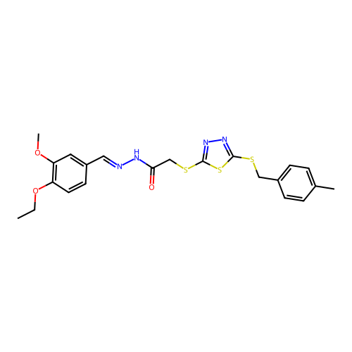 N'-[(E)-(4-ethoxy-3-methoxyphenyl)methylidene]-2-({5-[(4-methylbenzyl)sulfanyl]-1,3,4-thiadiazol-2-yl}sulfanyl)acetohydrazide structure