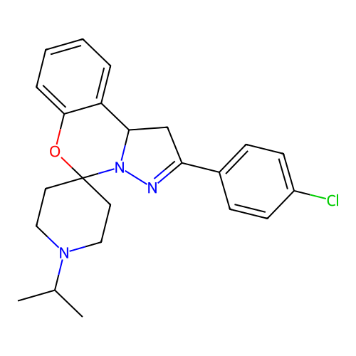 2'-(4-chlorophenyl)-1-(propan-2-yl)-1',10b'-dihydrospiro[piperidine-4,5'-pyrazolo[1,5-c][1,3]benzoxazine] structure