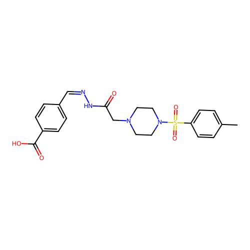 4-{(Z)-[2-({4-[(4-methylphenyl)sulfonyl]piperazin-1-yl}acetyl)hydrazinylidene]methyl}benzoic acid structure