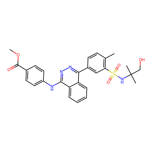 methyl 4-[(4-{3-[(1-hydroxy-2-methylpropan-2-yl)sulfamoyl]-4-methylphenyl}phthalazin-1-yl)amino]benzoate structure