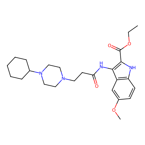 Ethyl 3-[3-(4-cyclohexylpiperazin-1-yl)propanoylamino]-5-methoxy-1H-indole-2-carboxylate structure