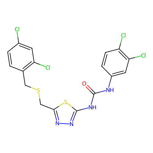 1-(3,4-dichlorophenyl)-3-[5-[(2,4-dichlorophenyl)methylsulfanylmethyl]-1,3,4-thiadiazol-2-yl]urea structure