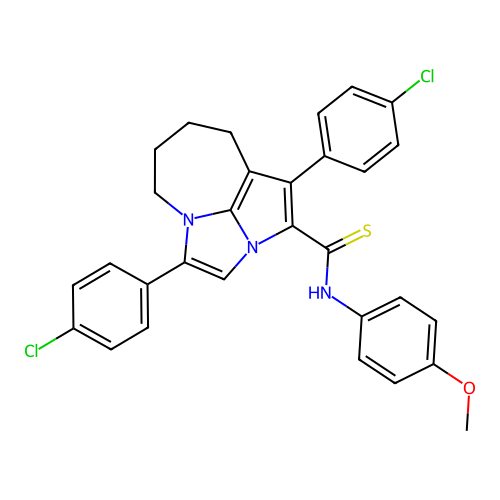 1,4-bis(4-chlorophenyl)-N-(4-methoxyphenyl)-5,6,7,8-tetrahydro-2a,4a-diazacyclopenta[cd]azulene-2-carbothioamide structure