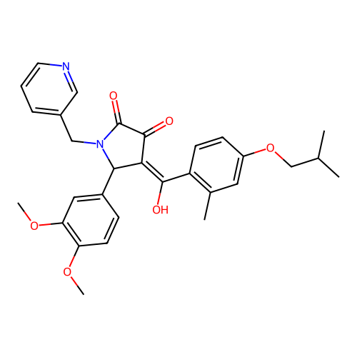 (4E)-5-(3,4-dimethoxyphenyl)-4-[hydroxy-[2-methyl-4-(2-methylpropoxy)phenyl]methylidene]-1-(pyridin-3-ylmethyl)pyrrolidine-2,3-dione structure