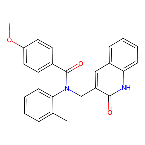 4-methoxy-N-(2-methylphenyl)-N-[(2-oxo-1H-quinolin-3-yl)methyl]benzamide structure