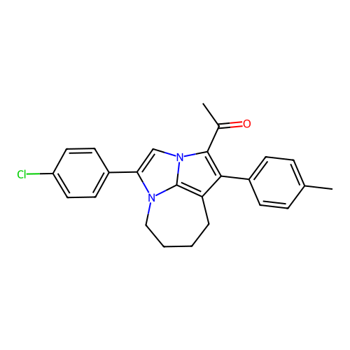 1-(4-(4-chlorophenyl)-1-(p-tolyl)-5,6,7,8-tetrahydro-2a,4a-diazacyclopenta[cd]azulen-2-yl)ethanone structure