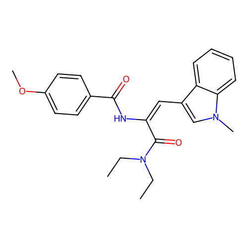 N-[(E)-3-(diethylamino)-1-(1-methylindol-3-yl)-3-oxoprop-1-en-2-yl]-4-methoxybenzamide structure