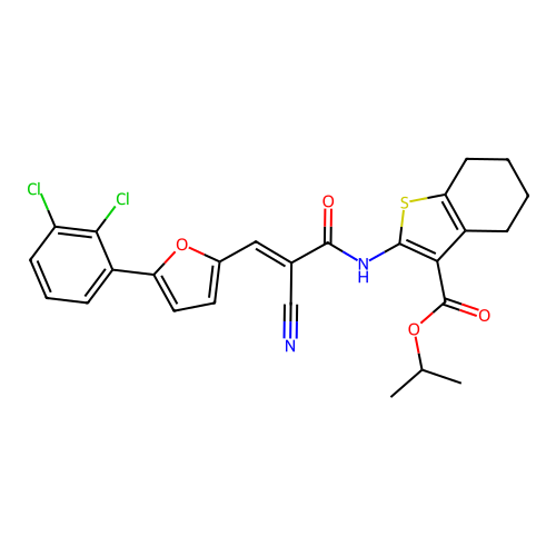 (E)-isopropyl 2-(2-cyano-3-(5-(2,3-dichlorophenyl)furan-2-yl)acrylamido)-4,5,6,7-tetrahydrobenzo[b]thiophene-3-carboxylate structure