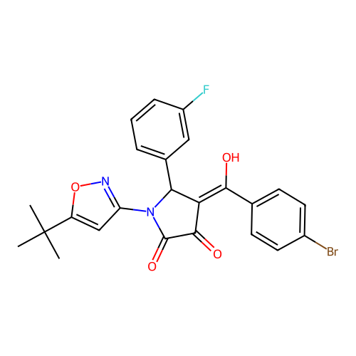 (4E)-4-[(4-bromophenyl)(hydroxy)methylidene]-1-(5-tert-butyl-1,2-oxazol-3-yl)-5-(3-fluorophenyl)pyrrolidine-2,3-dione structure