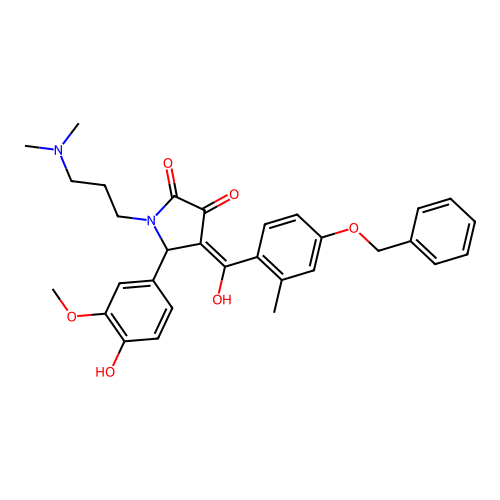 (4E)-1-[3-(dimethylamino)propyl]-5-(4-hydroxy-3-methoxyphenyl)-4-[hydroxy-(2-methyl-4-phenylmethoxyphenyl)methylidene]pyrrolidine-2,3-dione structure