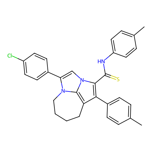 4-(4-chlorophenyl)-N,1-bis(4-methylphenyl)-5,6,7,8-tetrahydro-2a,4a-diazacyclopenta[cd]azulene-2-carbothioamide structure
