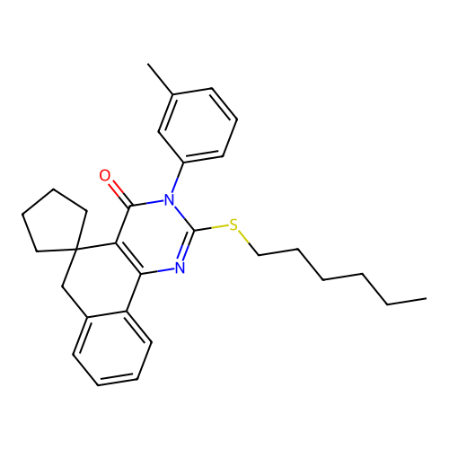 2-(hexylthio)-3-(m-tolyl)-3H-spiro[benzo[h]quinazoline-5,1'-cyclopentan]-4(6H)-one structure