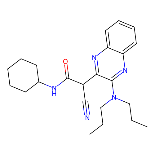 2-cyano-N-cyclohexyl-2-[3-(dipropylamino)quinoxalin-2-yl]acetamide structure