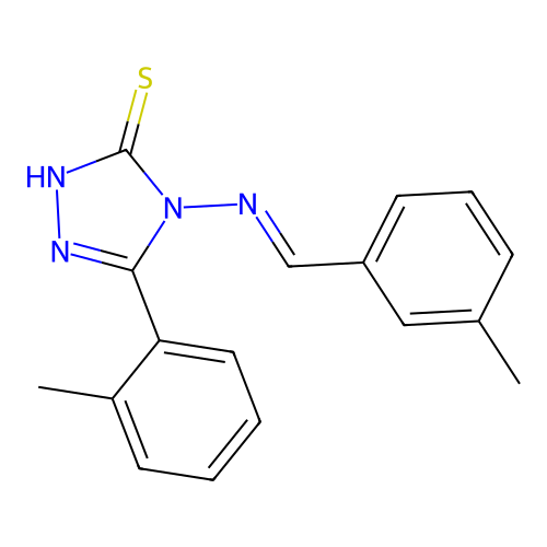 3-(2-methylphenyl)-4-[(E)-(3-methylphenyl)methylideneamino]-1H-1,2,4-triazole-5-thione structure