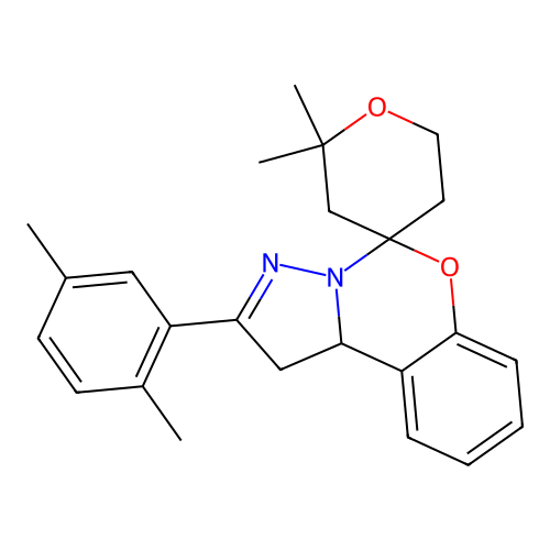 2'-(2,5-dimethylphenyl)-2,2-dimethyl-1',2,3,5,6,10b'-hexahydrospiro[pyran-4,5'-pyrazolo[1,5-c][1,3]benzoxazine] structure