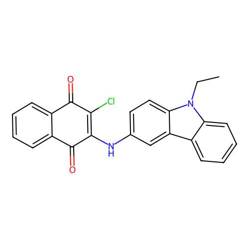 2-chloro-3-((9-ethyl-9H-carbazol-3-yl)amino)naphthalene-1,4-dione structure