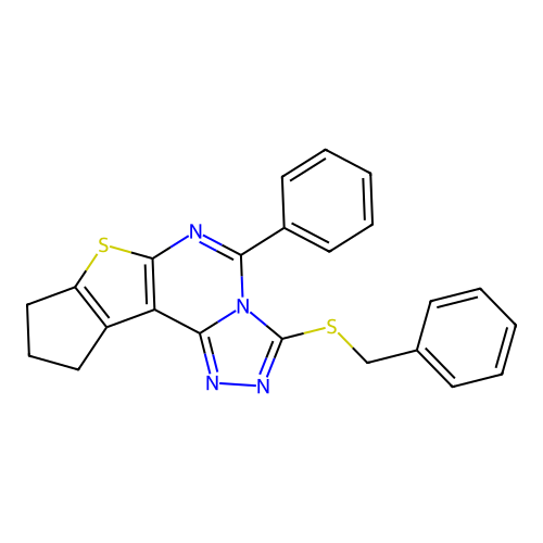 3-(benzylsulfanyl)-5-phenyl-9,10-dihydro-8H-cyclopenta[4,5]thieno[3,2-e][1,2,4]triazolo[4,3-c]pyrimidine structure
