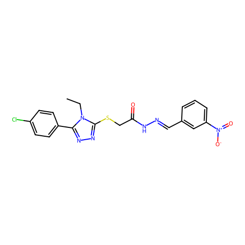 2-{[5-(4-chlorophenyl)-4-ethyl-4H-1,2,4-triazol-3-yl]sulfanyl}-N'-[(E)-(3-nitrophenyl)methylidene]acetohydrazide structure