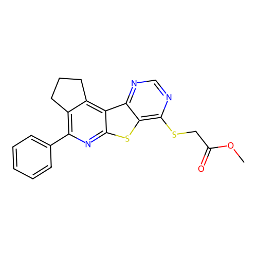 methyl [(4-phenyl-2,3-dihydro-1H-cyclopenta[4',5']pyrido[3',2':4,5]thieno[3,2-d]pyrimidin-7-yl)sulfanyl]acetate structure