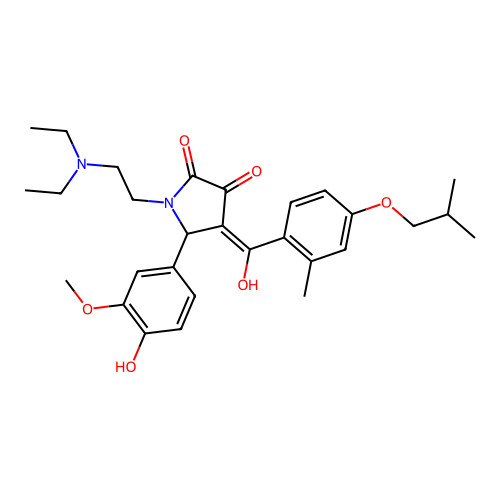 (4E)-1-(2-diethylaminoethyl)-5-(4-hydroxy-3-methoxyphenyl)-4-[hydroxy-[2-methyl-4-(2-methylpropoxy)phenyl]methylidene]pyrrolidine-2,3-dione structure