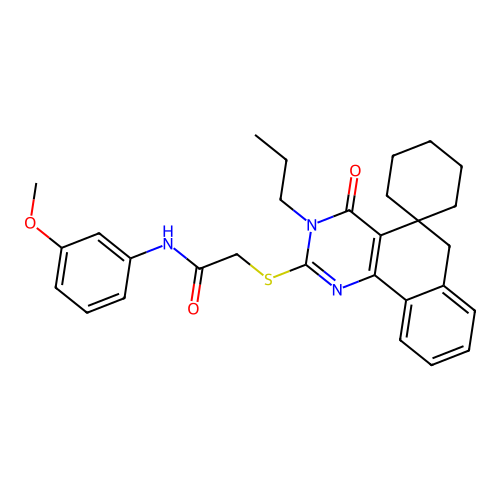 N-(3-methoxyphenyl)-2-((4-oxo-3-propyl-4,6-dihydro-3H-spiro[benzo[h]quinazoline-5,1'-cyclohexan]-2-yl)thio)acetamide structure