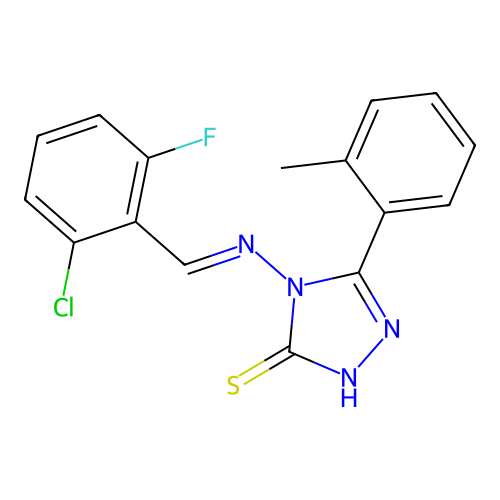 (E)-4-((2-chloro-6-fluorobenzylidene)amino)-5-(o-tolyl)-4H-1,2,4-triazole-3-thiol structure