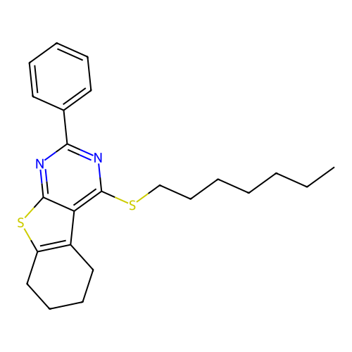 4-(Heptylsulfanyl)-2-phenyl-5,6,7,8-tetrahydro[1]benzothieno[2,3-d]pyrimidine structure