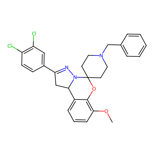 1'-benzyl-2-(3,4-dichlorophenyl)-7-methoxy-1,10b-dihydrospiro[benzo[e]pyrazolo[1,5-c][1,3]oxazine-5,4'-piperidine] structure
