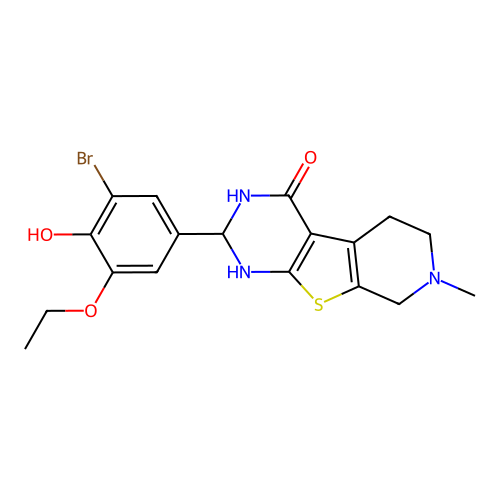 2-(3-bromo-5-ethoxy-4-hydroxyphenyl)-7-methyl-2,3,5,6,7,8-hexahydropyrido[4',3':4,5]thieno[2,3-d]pyrimidin-4(1H)-one structure