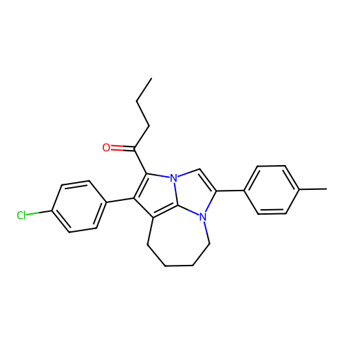 1-(1-(4-chlorophenyl)-4-(p-tolyl)-5,6,7,8-tetrahydro-2a,4a-diazacyclopenta[cd]azulen-2-yl)butan-1-one structure