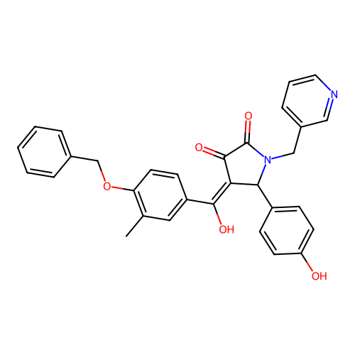 (4E)-4-[hydroxy-(3-methyl-4-phenylmethoxyphenyl)methylidene]-5-(4-hydroxyphenyl)-1-(pyridin-3-ylmethyl)pyrrolidine-2,3-dione structure