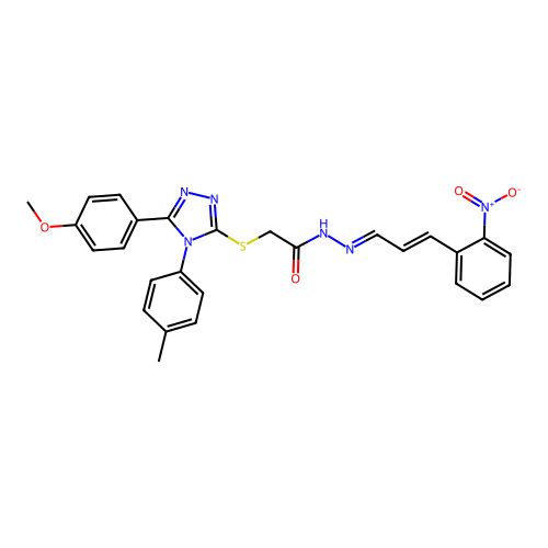 (E)-2-((5-(4-methoxyphenyl)-4-(p-tolyl)-4H-1,2,4-triazol-3-yl)thio)-N'-((E)-3-(2-nitrophenyl)allylidene)acetohydrazide structure
