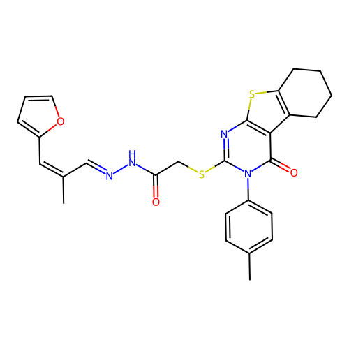 (E)-N'-((Z)-3-(furan-2-yl)-2-methylallylidene)-2-((4-oxo-3-(p-tolyl)-3,4,5,6,7,8-hexahydrobenzo[4,5]thieno[2,3-d]pyrimidin-2-yl)thio)acetohydrazide structure