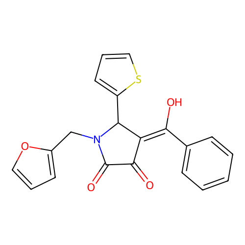 (4E)-1-(furan-2-ylmethyl)-4-[hydroxy(phenyl)methylidene]-5-(thiophen-2-yl)pyrrolidine-2,3-dione structure
