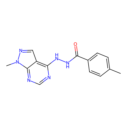 4-methyl-N'-(1-methyl-1H-pyrazolo[3,4-d]pyrimidin-4-yl)benzohydrazide structure