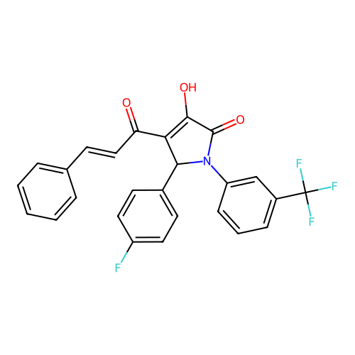 (4E)-5-(4-fluorophenyl)-4-[(2E)-1-hydroxy-3-phenylprop-2-en-1-ylidene]-1-[3-(trifluoromethyl)phenyl]pyrrolidine-2,3-dione structure