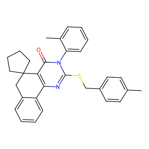 2-((4-methylbenzyl)thio)-3-(o-tolyl)-3H-spiro[benzo[h]quinazoline-5,1'-cyclopentan]-4(6H)-one structure