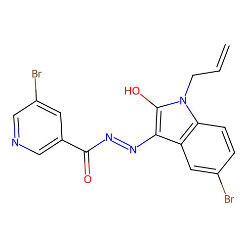(Z)-N'-(1-allyl-5-bromo-2-oxoindolin-3-ylidene)-5-bromonicotinohydrazide structure