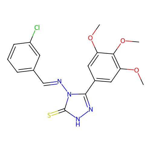 (E)-4-((3-chlorobenzylidene)amino)-5-(3,4,5-trimethoxyphenyl)-4H-1,2,4-triazole-3-thiol structure