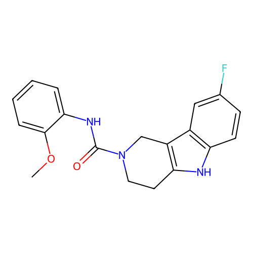 8-fluoro-N-(2-methoxyphenyl)-1,3,4,5-tetrahydropyrido[4,3-b]indole-2-carboxamide structure
