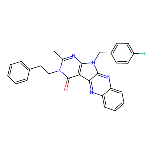 11-(4-fluorobenzyl)-2-methyl-3-(2-phenylethyl)-3,11-dihydro-4H-pyrimido[5',4':4,5]pyrrolo[2,3-b]quinoxalin-4-one structure