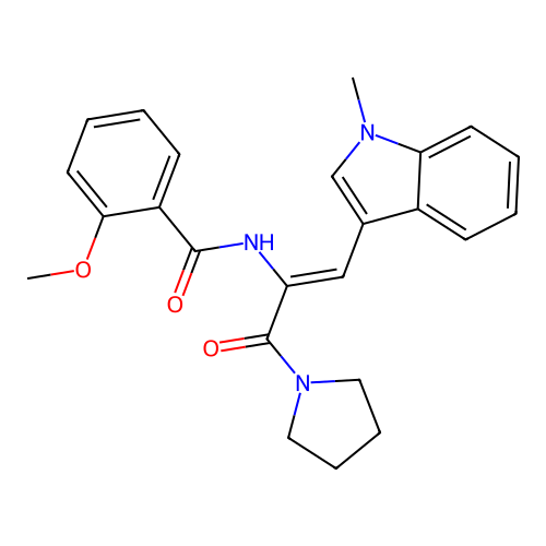 2-methoxy-N-[(Z)-1-(1-methylindol-3-yl)-3-oxo-3-pyrrolidin-1-ylprop-1-en-2-yl]benzamide structure