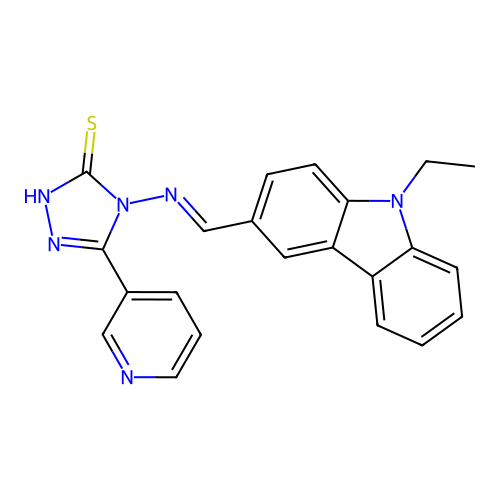 4-[(E)-(9-ethylcarbazol-3-yl)methylideneamino]-3-pyridin-3-yl-1H-1,2,4-triazole-5-thione structure