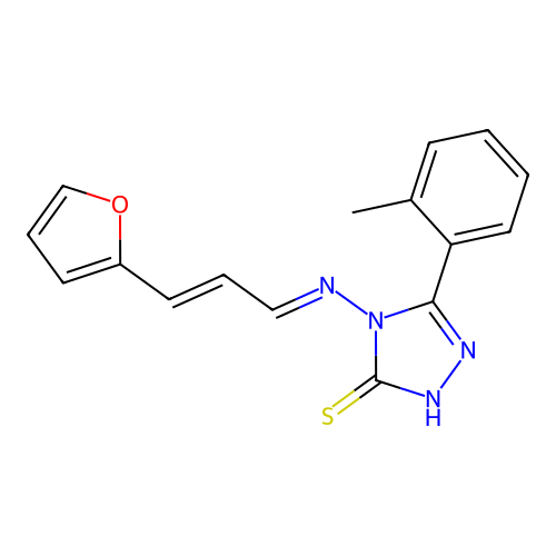4-[(E)-3-Furan-2-yl-prop-2-en-(E)-ylideneamino]-5-o-tolyl-4H-[1,2,4]triazole-3-thiol structure