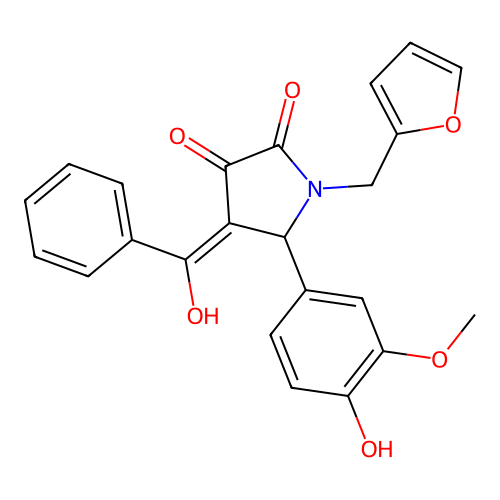 (4E)-1-(furan-2-ylmethyl)-5-(4-hydroxy-3-methoxyphenyl)-4-[hydroxy(phenyl)methylidene]pyrrolidine-2,3-dione structure
