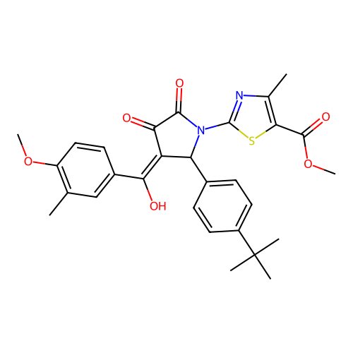 methyl 2-(2-(4-(tert-butyl)phenyl)-4-hydroxy-3-(4-methoxy-3-methylbenzoyl)-5-oxo-2,5-dihydro-1H-pyrrol-1-yl)-4-methylthiazole-5-carboxylate structure