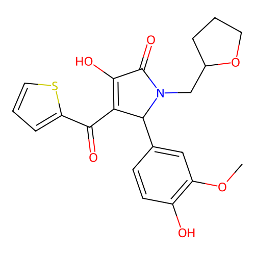 (4E)-5-(4-hydroxy-3-methoxyphenyl)-4-[hydroxy(thiophen-2-yl)methylidene]-1-(tetrahydrofuran-2-ylmethyl)pyrrolidine-2,3-dione structure